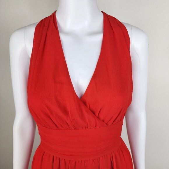 NWT L'AGENCE V Neck Strappy Back Banded Waist Mini Dress Red Size Small - Picture 3 of 12